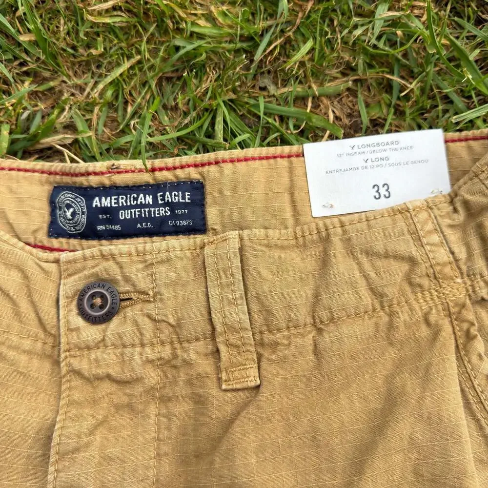 American Eagle Outfitters Men's Longboard Ripstop Cargo Shorts Size 33 Khaki